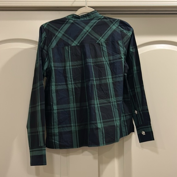 NWT J Crew Organic Cotton Fresco Top Jewel Buttons Green Blue Tartan Plaid - Picture 6 of 7